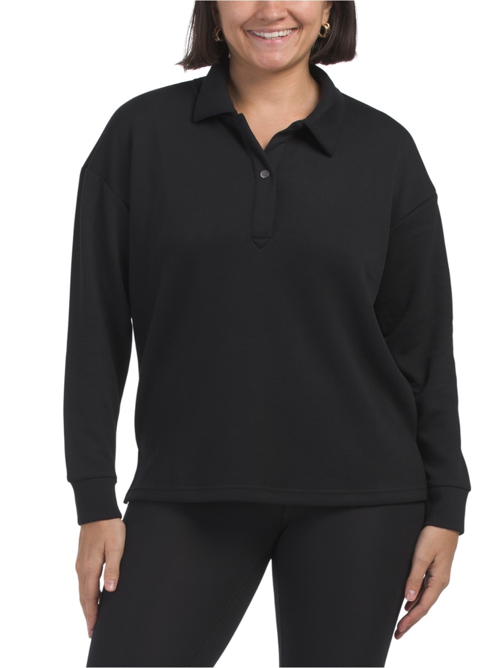 Nanette Lepore Black Polo Long Sleeve High Low Pullover Sweatshirt